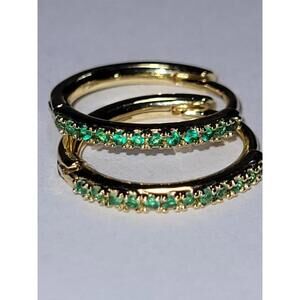 Dainty Goldtone Hinge Snap Earrings Green Rhinestones Costume Fashion Jewelry